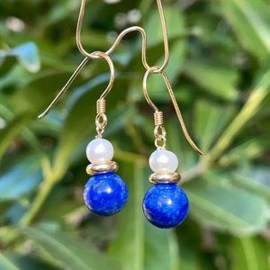 Lapis lazuli and pearl drop earrings